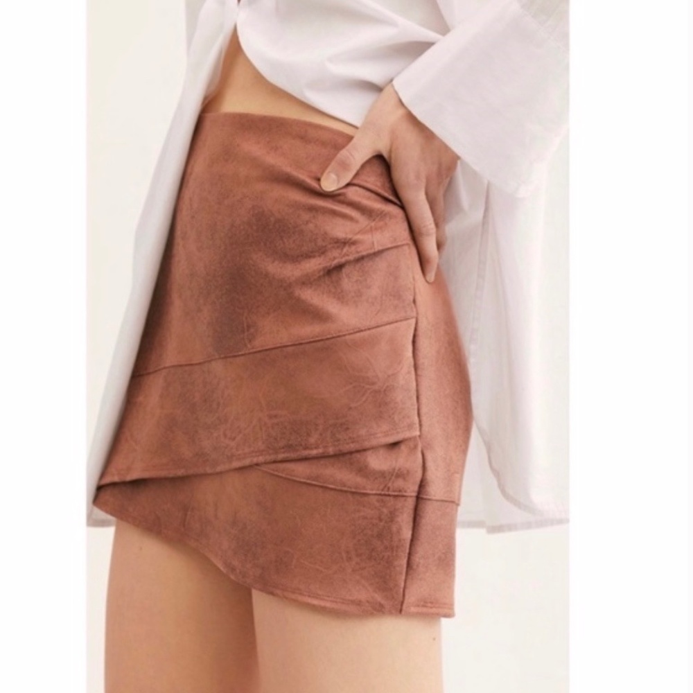 Free People Summer Love Vegan Soft Suede Mini Skirt Tan Brown High Waist Size 2